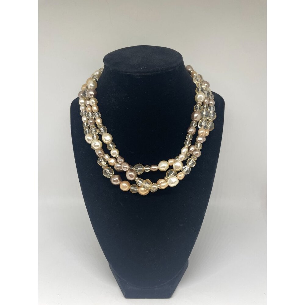 Lauren Conrad Neutral Multi Strand Faux Pearl Beaded Adjustable Necklace Choker - Picture 1 of 5